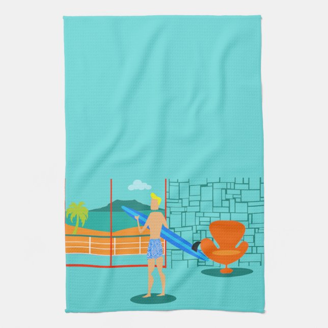 Retro Surfer Dude Kitchen Towel (Vertical)