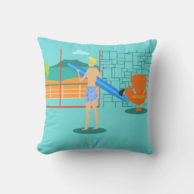 Retro Surfer Dude Outdoor Pillow (Front)