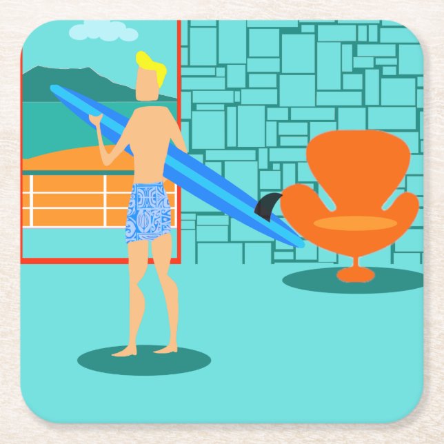 Retro Surfer Dude Paper Coasters (Front)