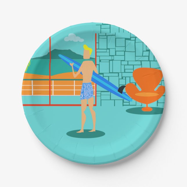 Retro Surfer Dude Paper Plates (Front)