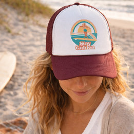 Retro Surfer Girl Stay Golden Coastal Trucker Hat