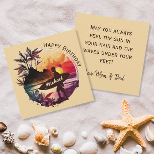 Retro Surfer Sunset Beach Birthday Card