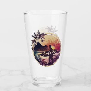 Retro Surfer Sunset Beach Glass