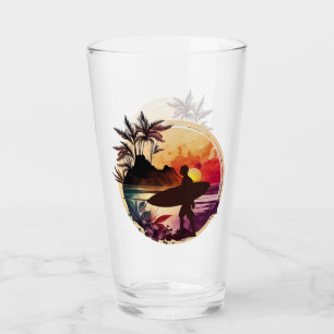 Retro Surfer Sunset Beach Glass