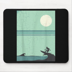 Retro Surfer Wave Moon Surfing Lover Beach Ocean Mouse Pad