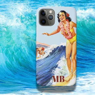  Retro Surfer Waves Summer Blue Monogram Case-Mate iPhone Case