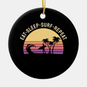 Retro Surfing Ceramic Tree Decoration