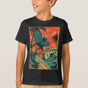 Retro Surfing Dinosaur Hawaii Summer Triceratops S T-Shirt