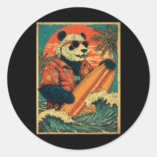 Retro Surfing Panda Bear Surfer Hawaiian Animal Be Classic Round Sticker