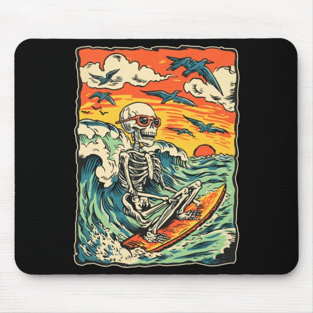 Retro Surfing Skeleton Surfer Riding Wave Gothic Mouse Pad (Front)