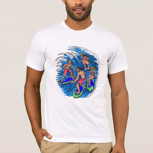 Retro Surfing Squad Ocean Wave Graphic T-Shirt (Front)