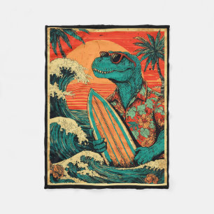 Retro Surfing Tyrannosaurus Hawaiian Summer Dinosa Fleece Blanket
