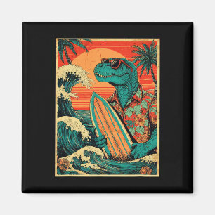 Retro Surfing Tyrannosaurus Hawaiian Summer Dinosa Magnet