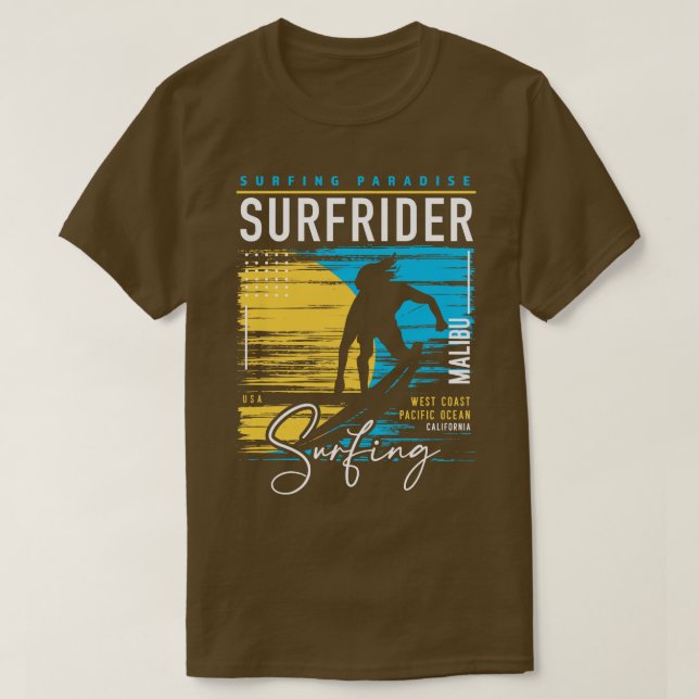 Retro Surfrider Beach Malibu Surfing Surfers Parad T-Shirt (Design Front)