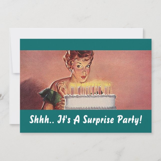 Retro Surprise Party Gal Birthday Cake Invitations (Front)