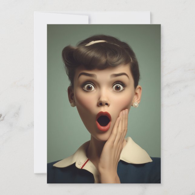Retro Surprise Woman Portrait Invitation (Front)