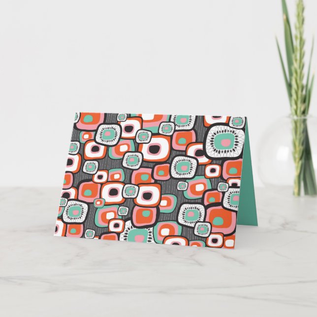 Retro Sushi Pink Flowers Unique Squares Pattern Thank You Card (Front)