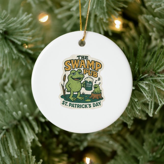 Retro Swamp Pub Frog St.Patrick's Day Ceramic Tree Decoration (Tree)