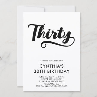 Retro Swash Bold Script 30th Birthday Invitation