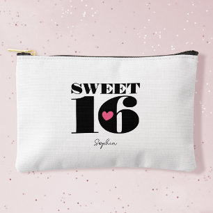 Retro Sweet 16 Birthday Personalised Name White Accessory Pouch
