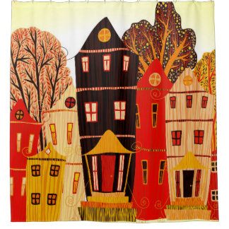 Retro Sweet Home Poster: Cartoon Houses Shower Curtain