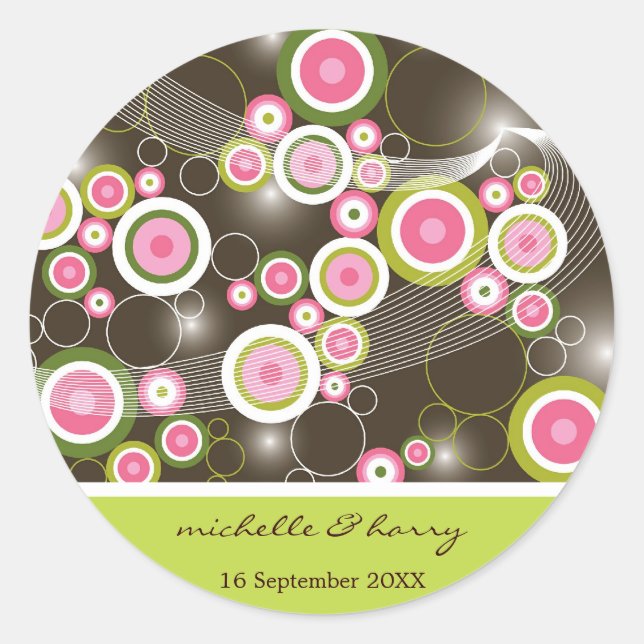 Retro Sweet Pink Circles Glow Favour / Gift Sticke Classic Round Sticker (Front)