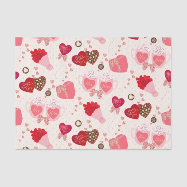 Retro Sweetheart Valentines Day Chocolate Hearts Tissue Paper (Front)