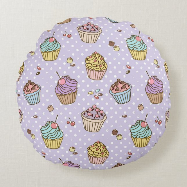 Retro Sweets Pattern Round Cushion (Front)
