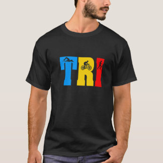 Retro Swim Bike Run Triathlon Athletic Sport Men W T-Shirt