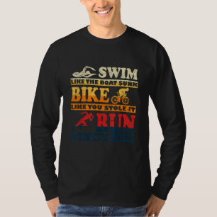 Retro Swim Bike Run Triathlon Athletic Sport Men W T-Shirt