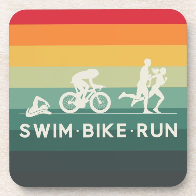 Retro Swim Bike Run Triathlon Icon Series  Coaster (Front)