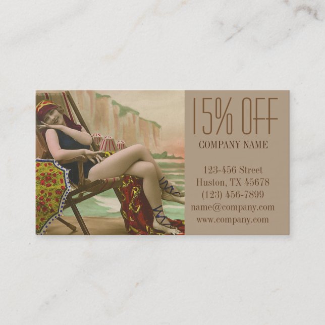 retro swimsuit fashion beauty tanning salon business card (Front)