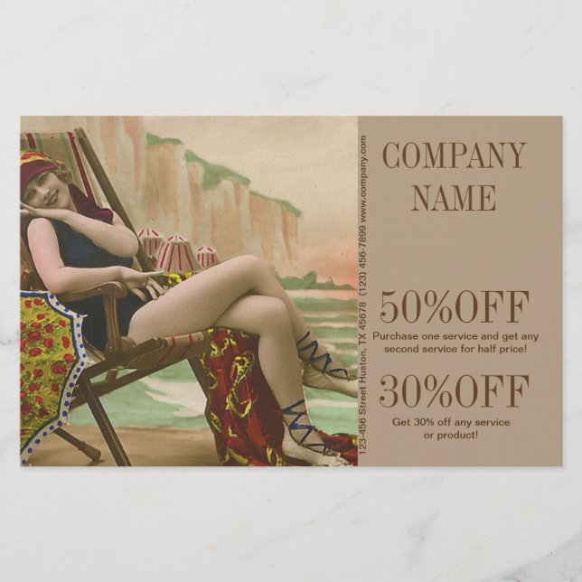 retro swimsuit fashion beauty tanning salon flyer (Front)