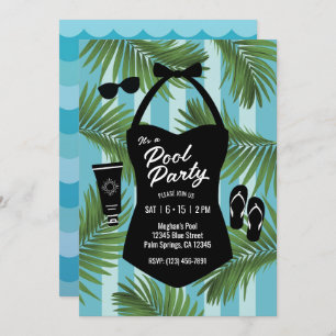 Retro Swimsuit Pool Party Invitation (blue)