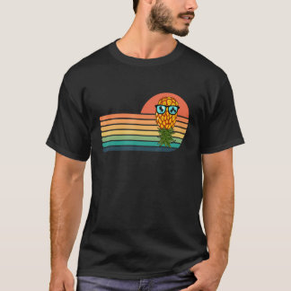 Retro Swinger Upside Down Pineapple Sunset Horizon T-Shirt
