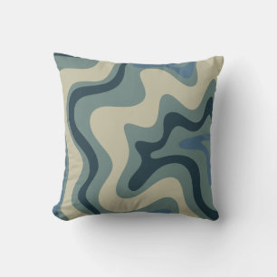 Retro Swirl Abstract Pattern in Blue Grey Tones Cushion