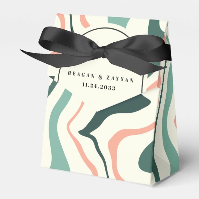 Retro Swirl Arch Mint Green And Pink Wedding Favour Box (Front Side)