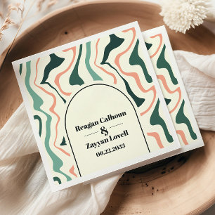 Retro Swirl Arch Mint Green And Pink Wedding Napkin