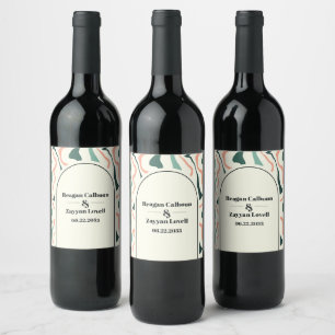 Retro Swirl Arch Mint Green And Pink Wedding Wine Label