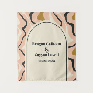 Retro Swirl Arch Pink Black Gold Wedding Backdrop Tapestry