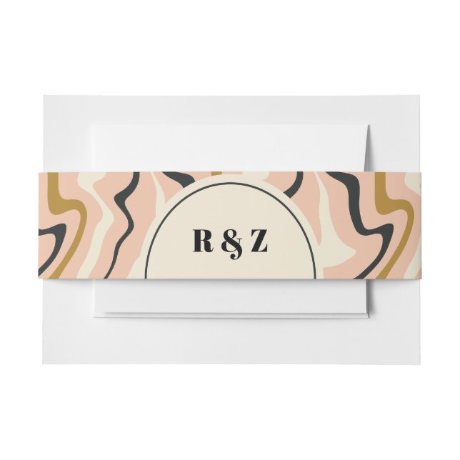 Retro Swirl Arch Pink Black Gold Wedding Invitation Belly Band (Front Example)