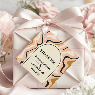Retro Swirl Arch Pink Black Gold Wedding Thank You Favour Tags