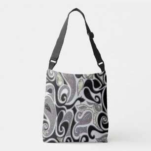 retro swirl in black and white doodle crossbody bag