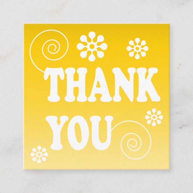 Retro Swirl Order Thank You Yellow Square Business Card (Front)