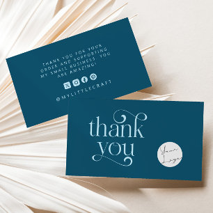 Retro Swirl Thank You For Shopping Small Teal Blue Business Card