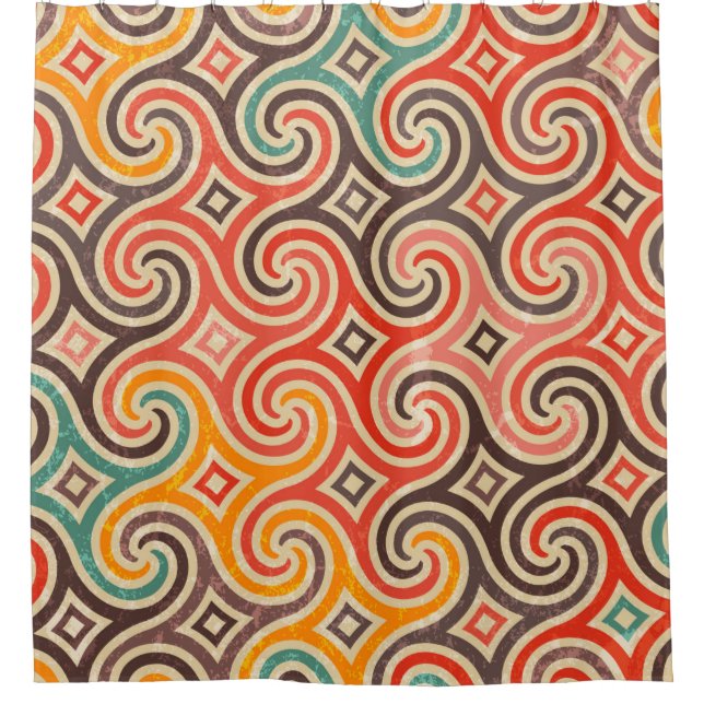 Retro swirls illustration pattern shower curtain (Front)