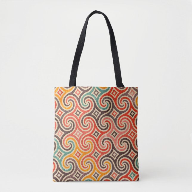Retro swirls illustration pattern tote bag (Front)