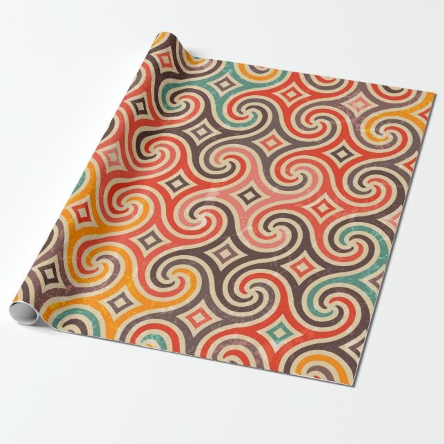 Retro swirls illustration pattern wrapping paper (Unrolled)