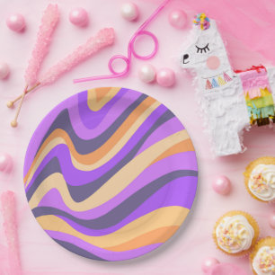 Retro swirls - purple & orange  paper plate