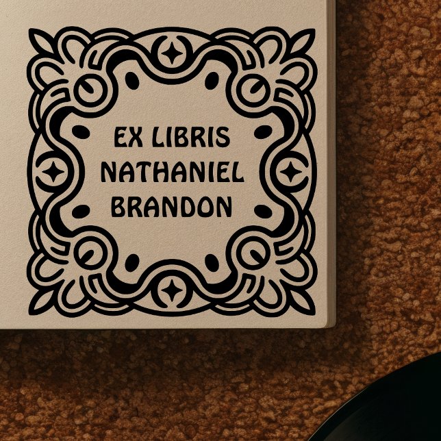 Retro Swirls Wooden Ex Libris Art Stamp (Creator Uploaded)